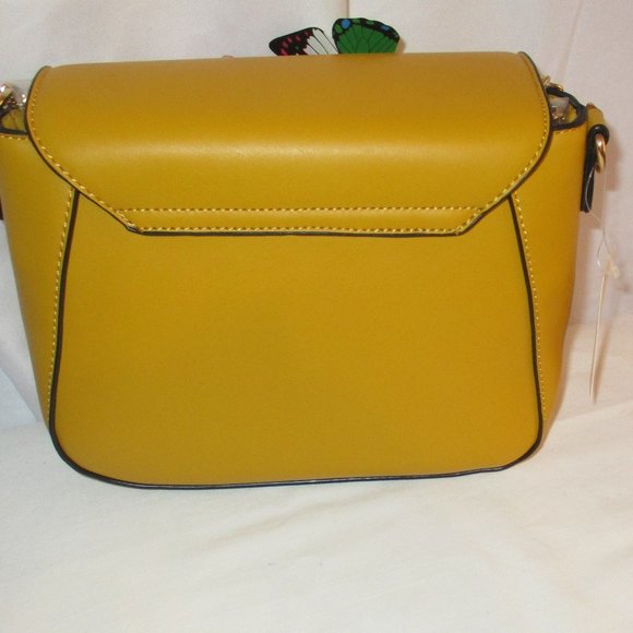 Crossbody Bag 3D Floral Pattern Faux Leather Mustard - Picture 3 of 9